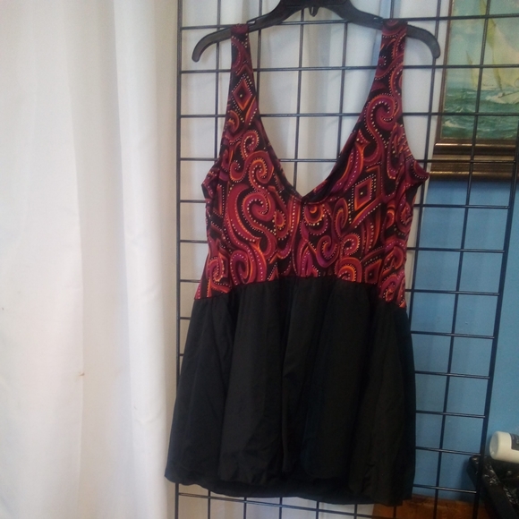 Catherines Size 32W Multicolored SwimDress Paisley with black EUC - Picture 6 of 6